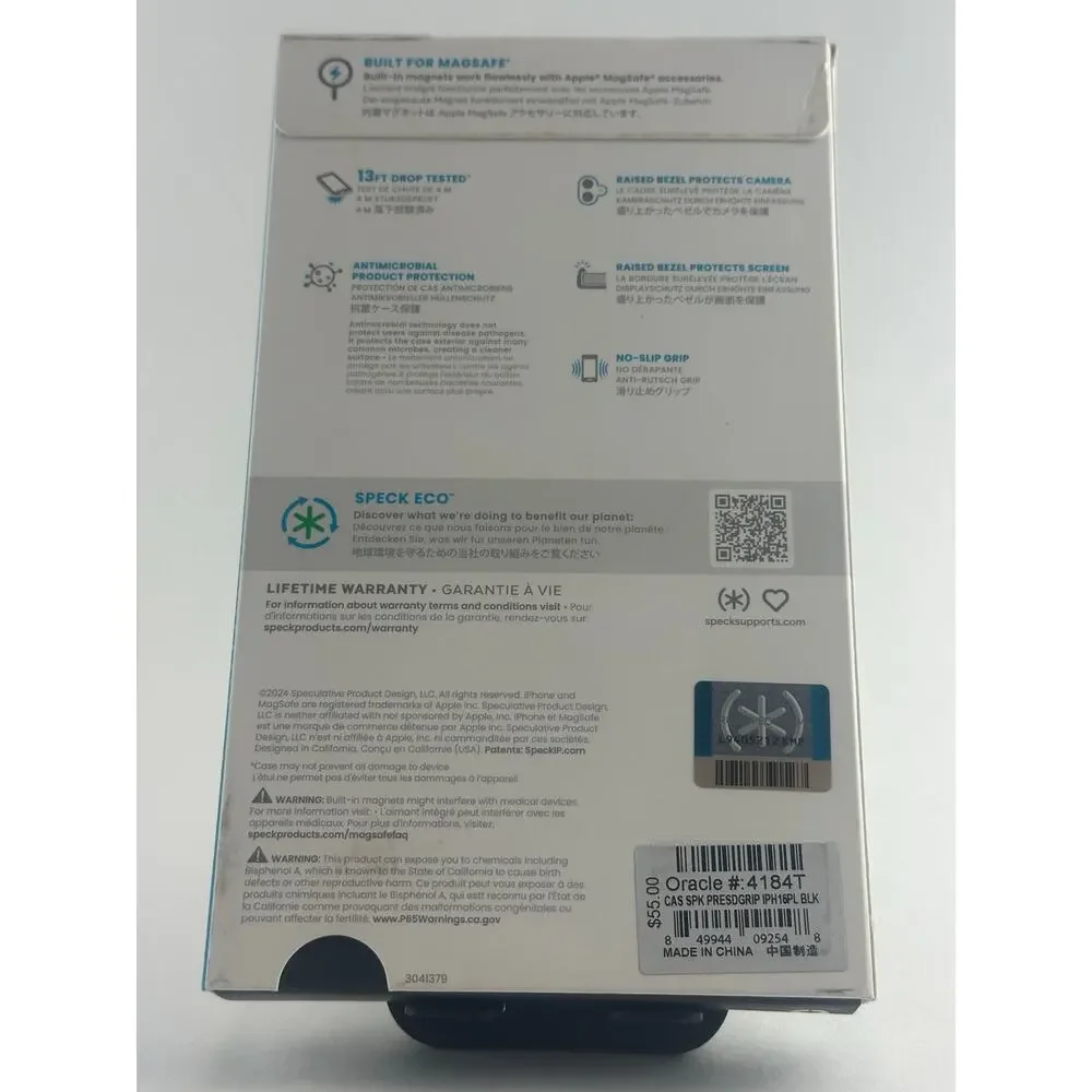 Speck Presidio2 Grip iPhone 16 Plus Black MagSafe Case NWT MSRP: $55.00